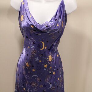 LIKE NEW ZARA SATIN MINIDRESS WITH SUN AND MOON PRINT